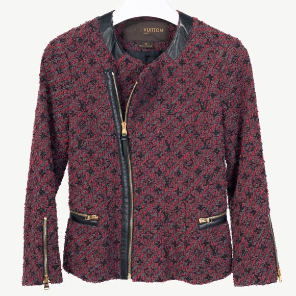 Louis Vuitton Pink Cotton Monogram-Tweed Leather-Trim Zip Jacket - Picture 1 of 11